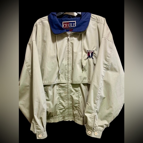 CRABLE MENS GOLF WATERPROOF JACKET KHAKI W/ BLUE TRIM - Picture 3 of 12